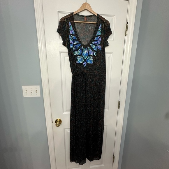 Maaji Coverup Dress Sheer Long Mesh Embroidered Boho Beach Vacation Size Medium - Picture 3 of 6